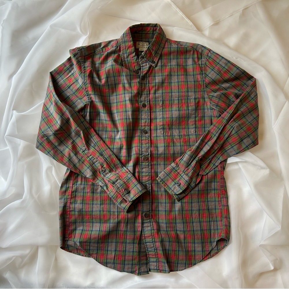 J. Crew Green and Red Plaid Oxford Button Down Shirt